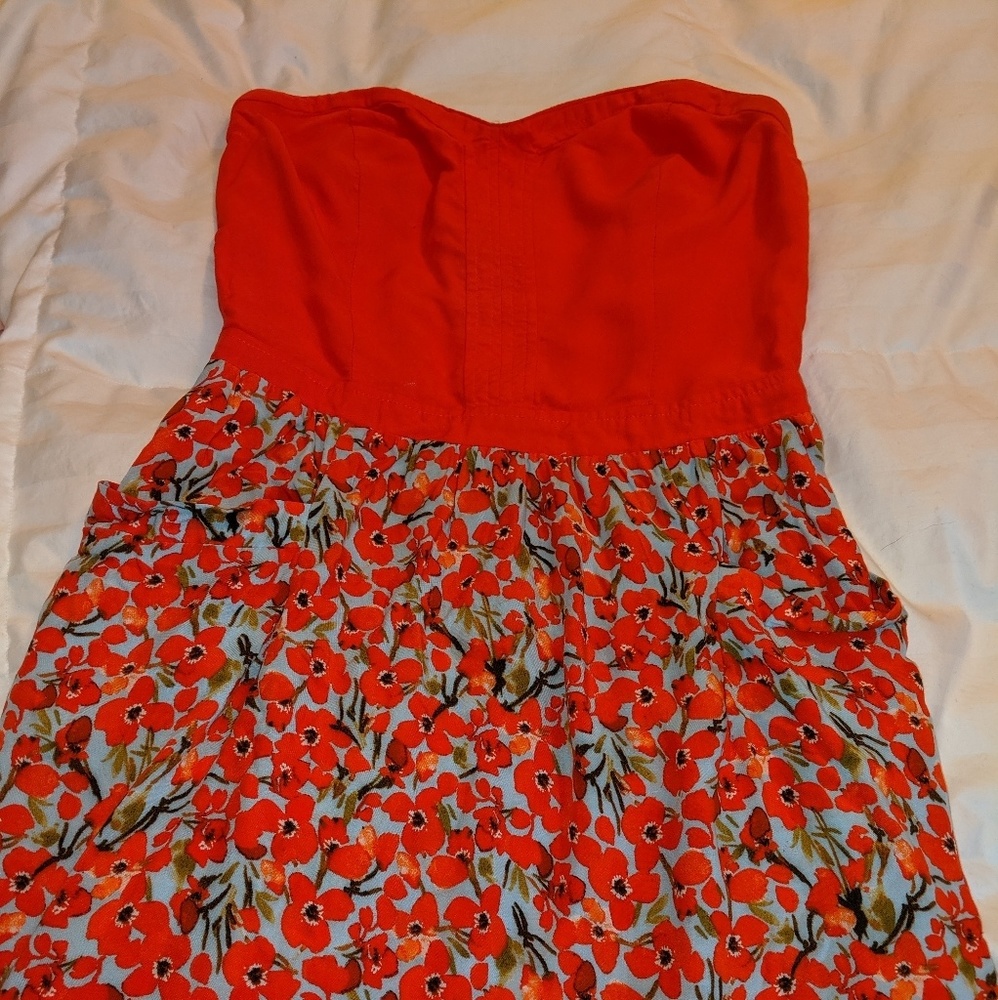 Strapless poppy flower dress